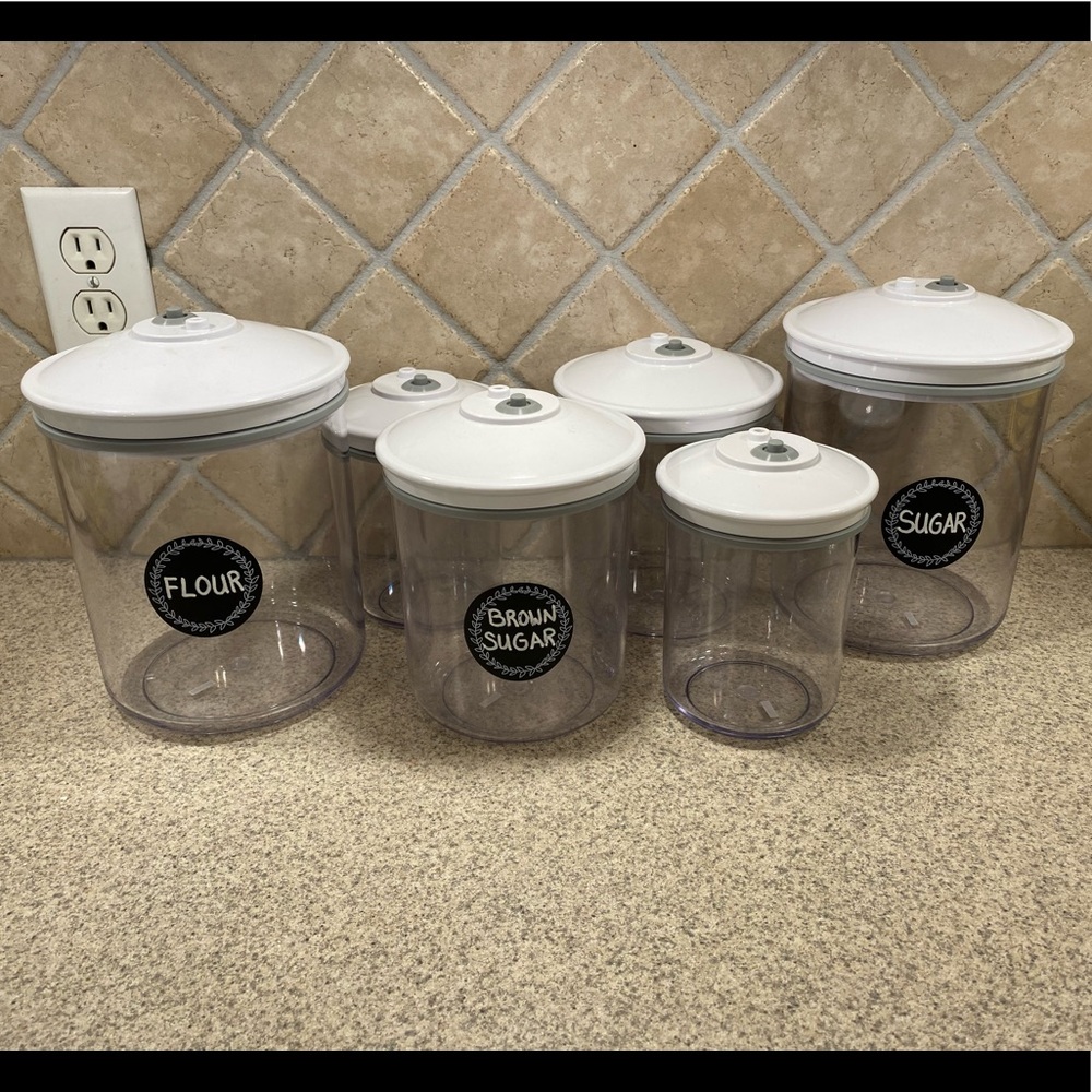 FoodSaver Vacuum Sealer Sealing Canisters SET OF 6. Two of each size, 3 w/ label